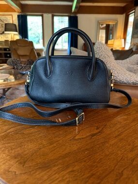 Structured Black Leather Satchel with Detachable Strap